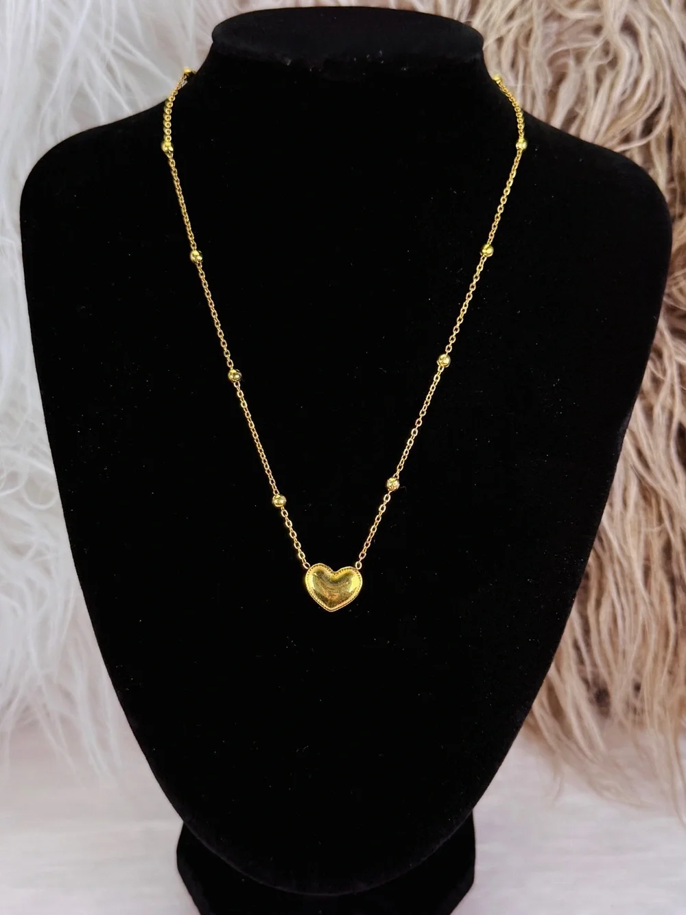 Stainless Steel Gold Tone Heart Pendant Station Chain Dainty Necklace